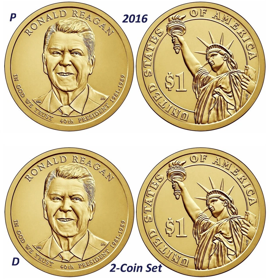 2016 P + D President RONALD REAGAN  Presidential Golden Dollar  2-Coin Set - Image 1 of 1