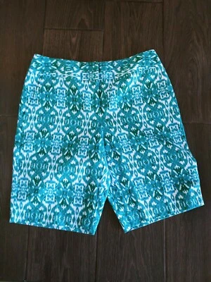 Bermudas geométricas para mujer Dana Buchman azules verdes talla 10 usadas en excelente estado Foto 1 de 4