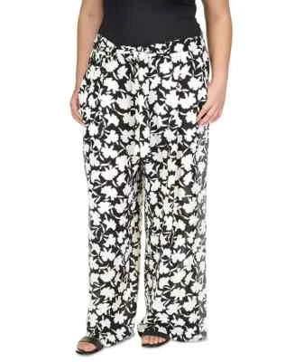 Pantalones Michael Kors Floral con Cinturón para Mujer Talla 22W Negro Blanco Pierna Ancha Tiro Alto Foto 1 de 4