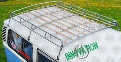 Silver Powder Coated Steel Roof Rack Hardwood Slats VW T2 Bays  C9067P - Image 1 of 3