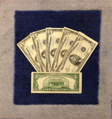 ✯$5 Silver Certificate Note✯ Blue Seal ✯Old Money Rare Bill Lot 1953✯FREE SHIP✯ Cover