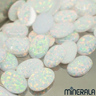 [WHOLESALE] WHITE SYNTHETIC LAB CREATED OPAL OVAL CABOCHON 3x5mm-18x25mm WP00065 - Image 1 of 4