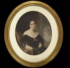 Antique Victorian Oval Framed Oil On Canvas Portrait Painting Of Young Lady - Picture 1 of 8