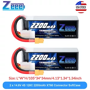 2x Zeee 4S LiPo Battery 2200mAh 120C 14.8V XT60 for RC Drone FPV Quad Helicopter - Picture 1 of 6