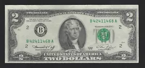 1976 USA $2 Two Dollar Bill Series (B) Number B42411468A Circulated Condition - Picture 1 of 2