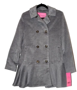 BETSEY JOHNSON Brand NEW Gray COAT JACKET Peplum Hem Rose Buttons Wool Feel S - Picture 1 of 5