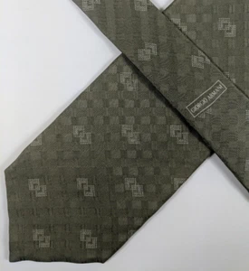 Giorgio Armani Cravatta Uomo Corta, Motivo Geometrico Grigio Beige, 100% Seta - Foto 1 di 9