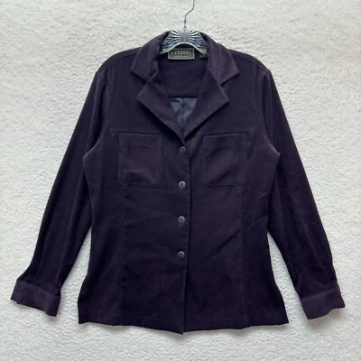 90s Vintage Express Top Blouse Medium Womens Purple Button Up Faux Suede - Image 1 of 4