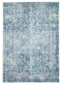BLUE FLOOR RUG TRADITIONAL MEDALLION PATTERN VINTAGE SHABBY CHIC CARPET - Picture 1 of 8