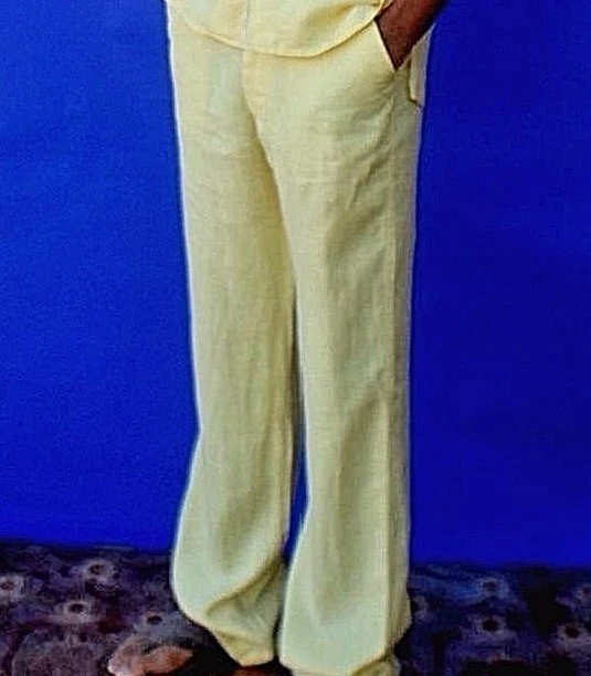 Pantalones de lino de playa premium para hombre - cordón de dibujo de boda de destino - amarillo claro Foto 1 de 4