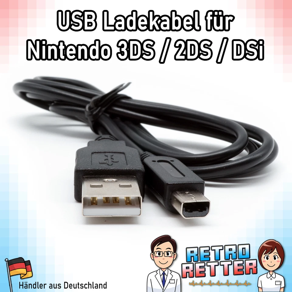 RetroRescue RR-912435 1,2m USB-Ladekabel für Nintendo 3DS/2DS/DSi