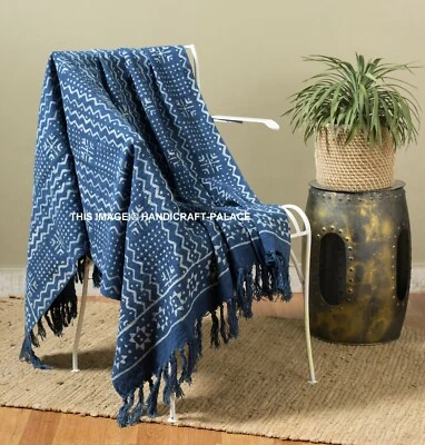 Cobertor tejido a mano con borla Kilim 100 % algodón estampado en bloque 50x72 pulgadas Foto 1 de 4