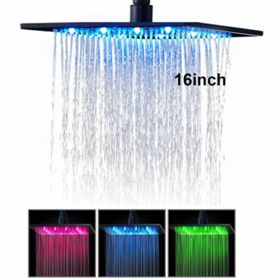 16 LED Regendusche Kopfbrause Edelstahl Wasserfall Schwarz Duschkopf Duschbrause - Bild 1 von 4