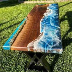 Ocean Epoxy Console Table Top | Live Edge Resin Bar Table | Unique Home Decor - Picture 1 of 15