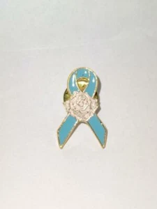 Light Blue Ribbon Pink Rose Hope SIDS Infant Pregnancy Loss Pin Tac New Male BC - Picture 1 of 3