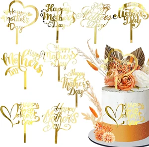 9Pcs Happy Mother'S Day Cake Topper Glitter Acrylic Gold Heart Cupcake Toppers P - Picture 1 of 6