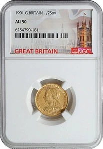 UK - GREAT BRITAIN , GOLD 1/2 SOVEREIGN 1901 - NGC AU 50 , RARE9 - Picture 1 of 2