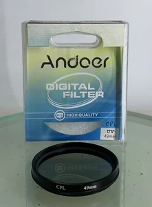 ANDOER CAMERA FILTER 49mm CPL BLACK LENS PROTECTOR+CASE+CLEAN+GOOD CONDITION-637 - Picture 1 of 2