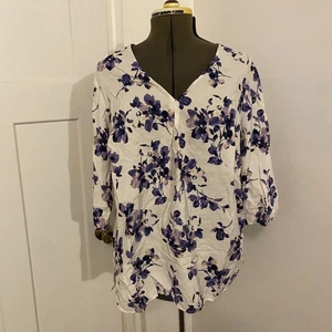 Blusa Primavera J. Jill XL Petite Blanca Púrpura Floral Ligera Rayón Nailon - Imagen 1 de 8