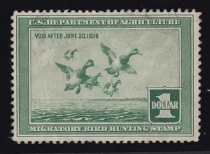 USA 1937 DUCK HUNTING STAMP USED RW4 "VOID AFTER JUNE 30, 1938" CREASE - Picture 1 of 1