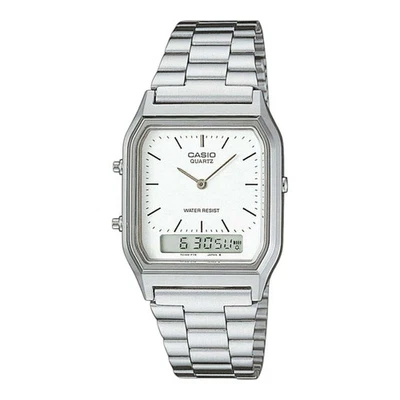 Reloj CASIO AQ-230A-7D plateado, núcleo blanco doble hora correa de acero inoxidable AQ230A Foto 1 de 4