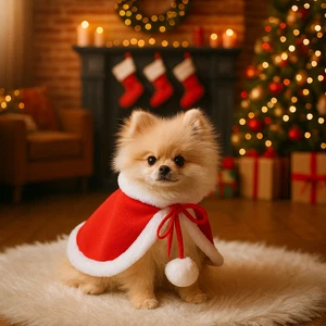Christmas Dog Cape for Small Dogs – Red Santa Cloak Holiday Outfit Size S - Picture 1 of 5