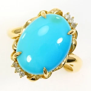 18K Yellow gold ring 15.5 size Turquoise Diamond About5.5g Free shipping Used - Picture 1 of 7