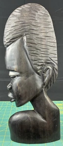 VTG Tribal African Woman Head Hand Carved Wood Wall Hanging Plaque (16.5 x 6.5") - Picture 1 of 7