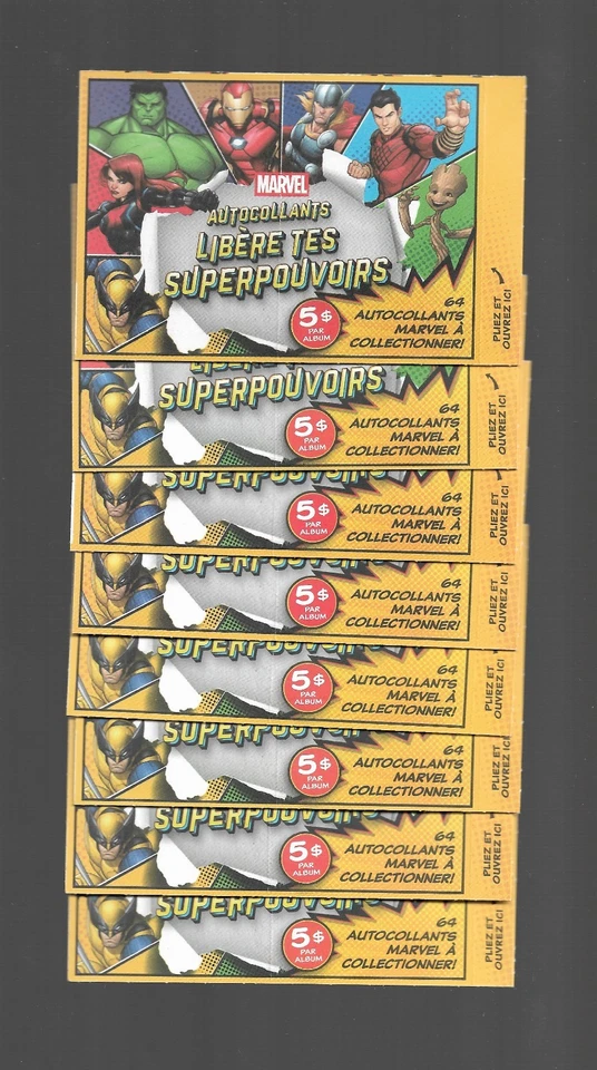 2025 MARVEL AUTOCOLLANTS FRANCAIS  LOBLAWS MAXI PROVIGO 8 PAQUETS NON-OUVERT - Image 1 of 1