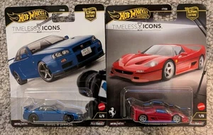 Hot Wheels Premium Timeless Icons Nissan Skyline GT-R R34 & Ferrari F50 Lot of 2 - Picture 1 of 1