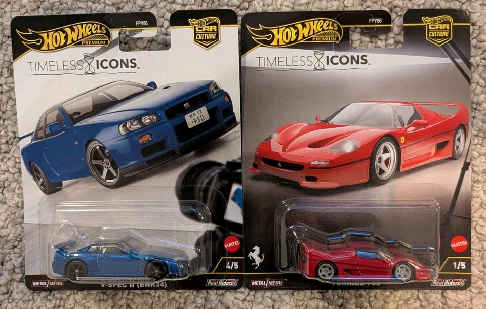 Hot Wheels Premium Timeless Icons Nissan Skyline GT-R R34 & Ferrari F50 Lot of 2 - Image 1 of 1
