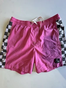 Quiksilver Birdshorts Boardshorts Pink Checkerboard Swim Trunks Men’s Size L - Picture 1 of 4