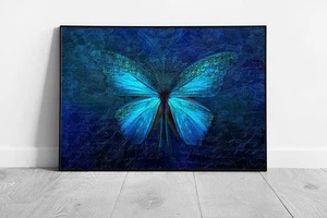 Elegant Blue Butterfly Wall Art Print: Framed and Ready to Hang Home Decor - Picture 1 of 10