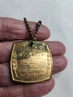 Vtg Chevrolet 50 Years Anniversary Brass Keychain Key Ring Old Chevy Advertising - Image 1 of 2