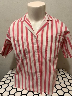 Camisa abotonada vintage rosa y blanco a rayas manga corta Foto 1 de 4