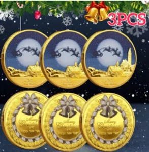 3×Santa Claus Commemorative Coins Colorful Embossed Medals Christmas Small Gifts - Picture 1 of 3