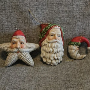 3 Vintage Ceramic Santa Christmas Tree Ornaments Set of 3 - Picture 1 of 11