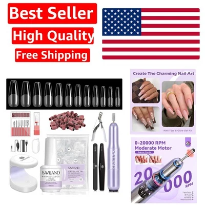 Complete Nail Pro Gel Kit: 500 Coffin Nail Tips, UV Glue & Fast Electric Drill - Image 1 of 4