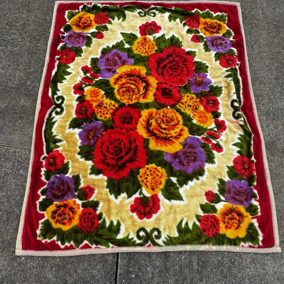 Manta Visón Reversible Vintage Floral Rosas Tostado Rosa Verde 63x79 Tiro 11 Lbs Foto 1 de 4