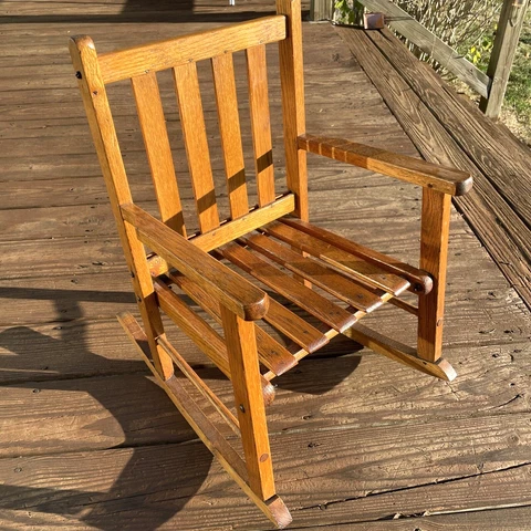 Set of 2 Rustic Slat Oak Wood Mini Child Doll Rocking Chair Mission Style Rocker Cover
