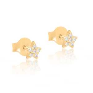 Orecchini a perno minimalista in oro 14 carati 0,08 ct. con diamanti creati in laboratorio a forma di stella - Foto 1 di 7
