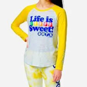 NWT Justice Girls Yellow Dots Candy Raglan T-Shirt Top Size 12 14 (R4) - Picture 1 of 3