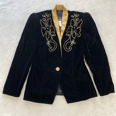 Винтажный Alex вечер бархата Blazer куртка золотой воротник вышитый размер 10 - Изображение 1 из 4