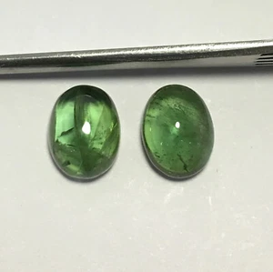 Natural green tourmaline cabochon gemstone pair oval shape 5 carat - Picture 1 of 4