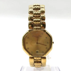 Dior Christian Octagon 11P 45.154 Gold Dial Date Diamond Quartz Unisex - Picture 1 of 10