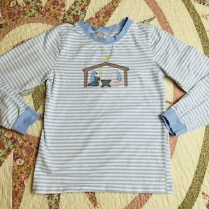 Cecil And Lou Size 12 Blue White Striped Long Sleeve T-shirt Nativity Embroidery - Picture 1 of 8