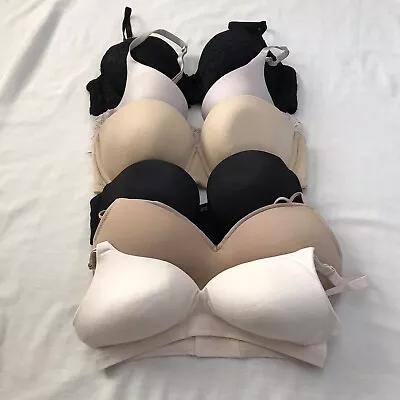 Bra Lot Size 34C Warners Aerie Wireless Underwire Nude Black Bra Padded Lace - Image 1 of 4