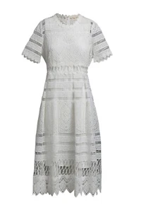 Maje White Lace Midi Shift Dress XS Cut-Out Crew Neck Feminine Look - Picture 1 of 3