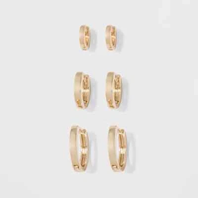 Маленький обруч серьги комплект 3 пары - новый день золото - Изображение 1 из 4