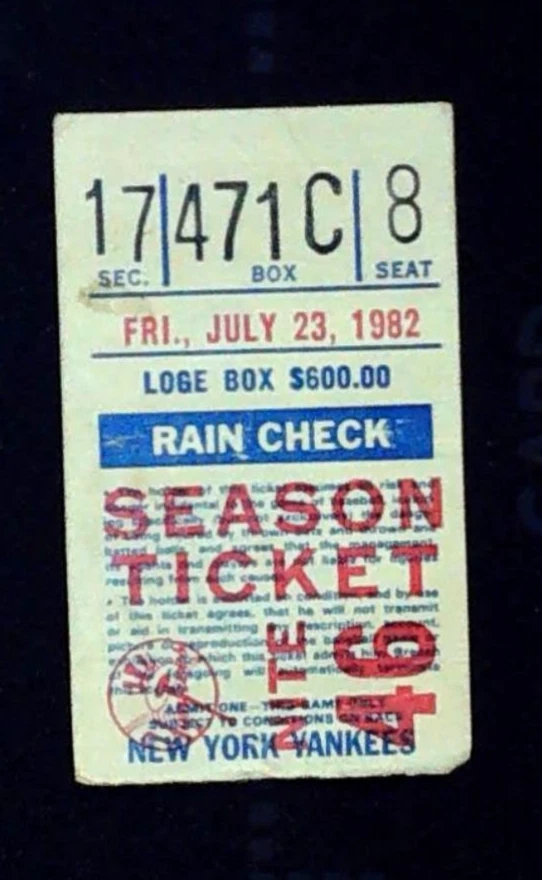 Yankees Angels Ticket Stub Jackson HR #448 Dave Righetti 1st Career Save 7/23/82 - Image 1 of 2
